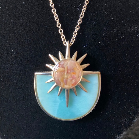 Larimar & Sand Sun Splash 925 Necklace - NIB - Picture 3 of 10